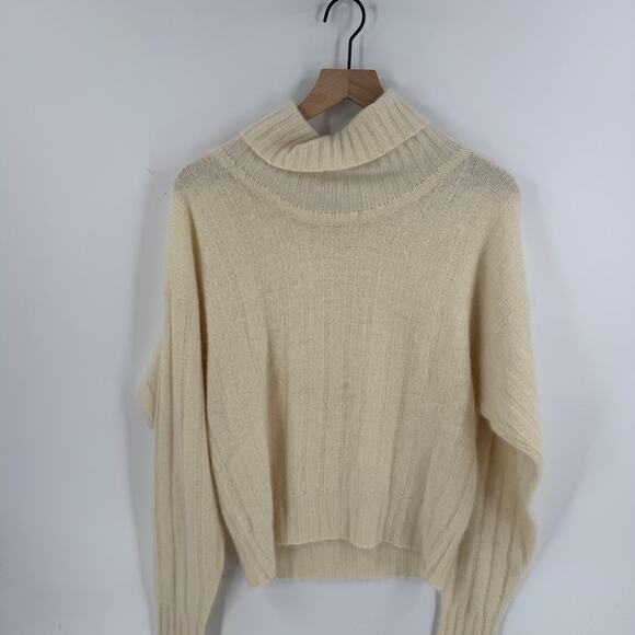 Caudrey Cream Ribbed Turtleneck Sweater Lambswool Angora Blend Women’s L - Picture 5 of 5